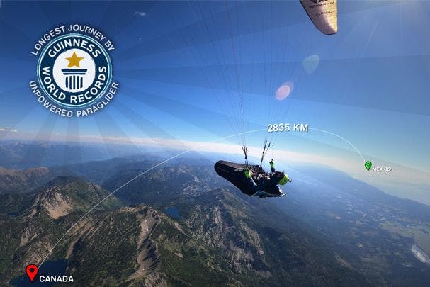 Longest Journey by Unpowered Paraglider Guinness World Record set by Ben Jordan