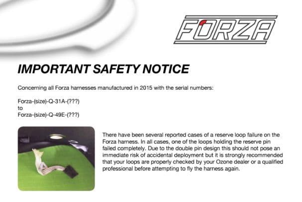 SAFETY NOTICE: anelli vano emergenza dell'imbrago Forza